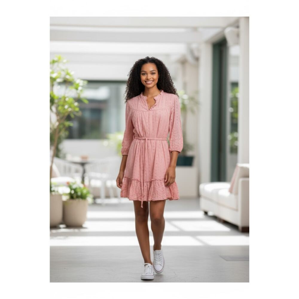 PINK EYELET LAURNE CONRAD DRESS SIZE LARGE - Picture 6 of 6
